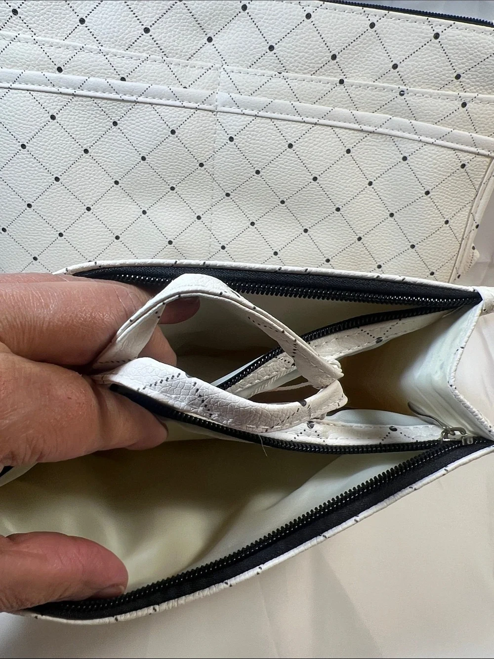 White Quilted Travel Pouch Set - Women Bags